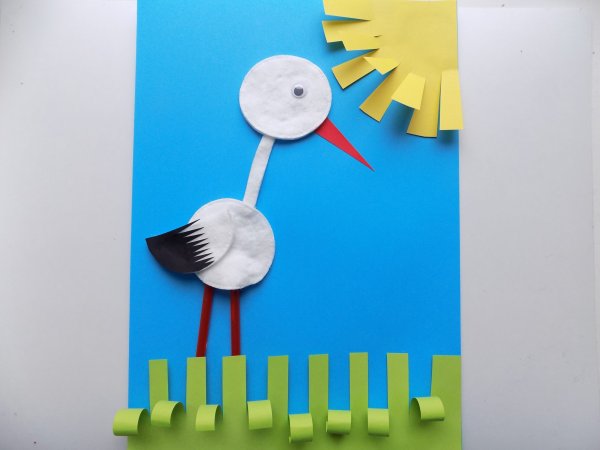 Аист из ватных дисков поделка для детей
