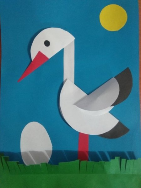 Аппликация аиста из геометрических фигур