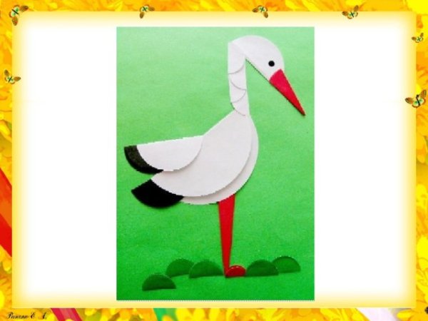 Аппликация аиста из геометрических фигур