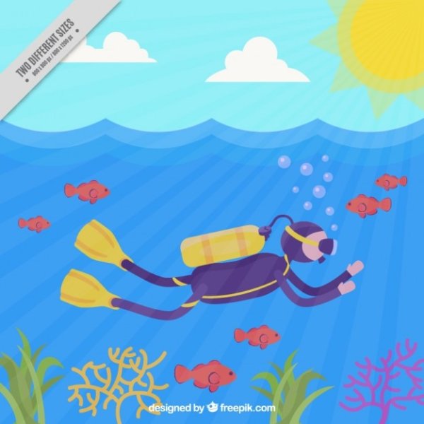 Аквалангист фотографирует кораллы аппликация