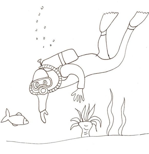 Аквалангист раскраска