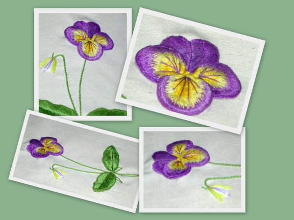 Вышивка гладью Анютины глазки