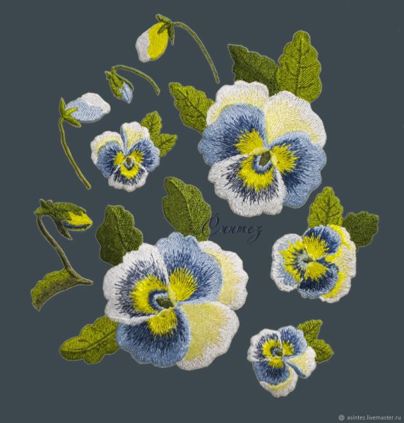 Вышивка гладью цветы Анютины глазки