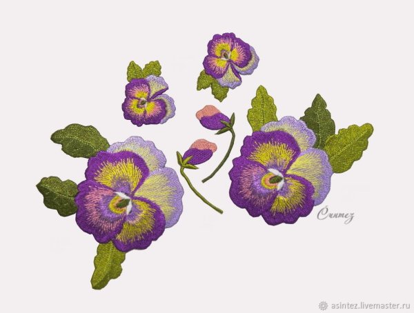 Анютины глазки вышитые гладью