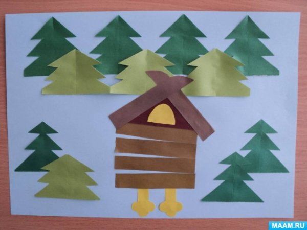 Аппликация избушка на курьих ножках