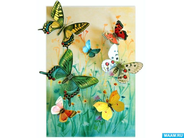 Аппликация с бабочками и цветами