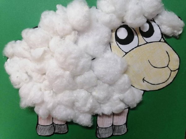 Аппликация Овечка из ваты