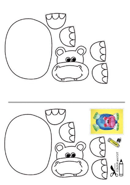 Бегемот аппликация для детей 3 лет