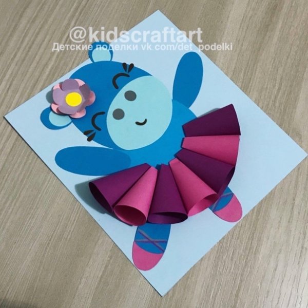 Объёмная аппликация Бегемотик - балерина