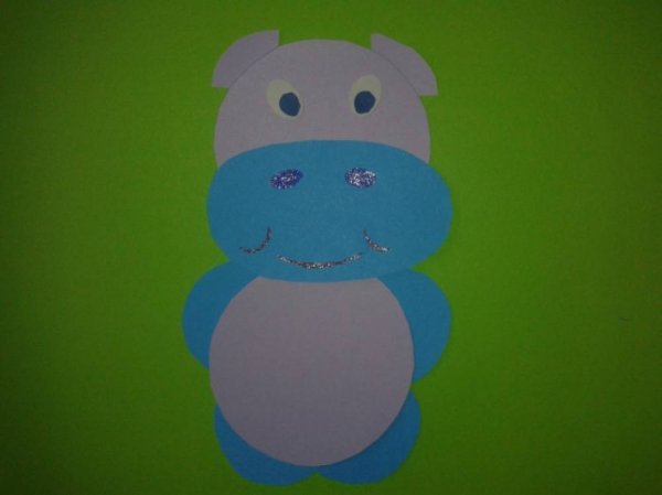 Аппликация Бегемотик из цветной бумаги