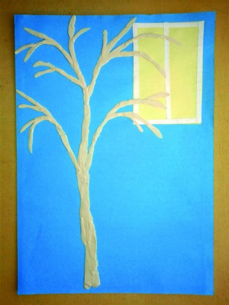 Рисование дерева с элементами аппликации береза