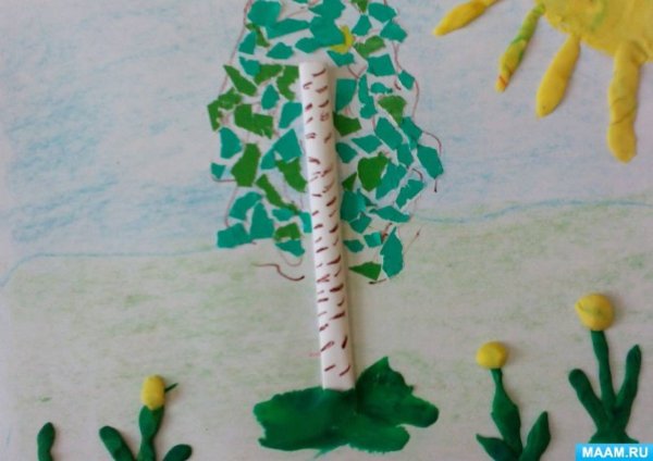 Аппликация береза в подготовительной группе
