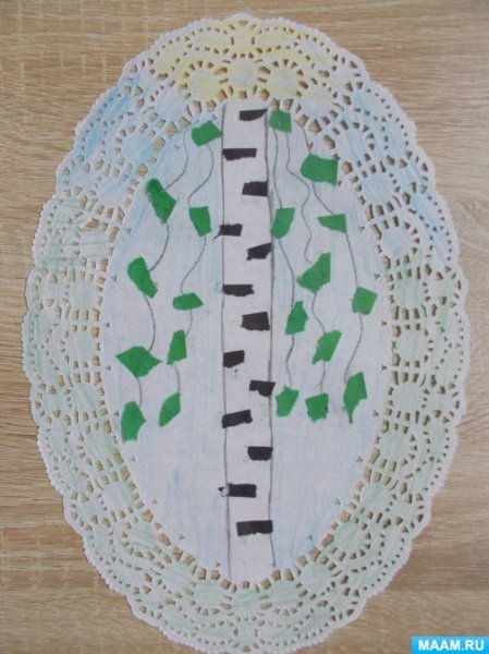 Обрывная аппликация Березка