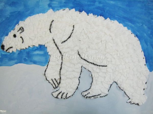 Обрывная аппликация белый медведь