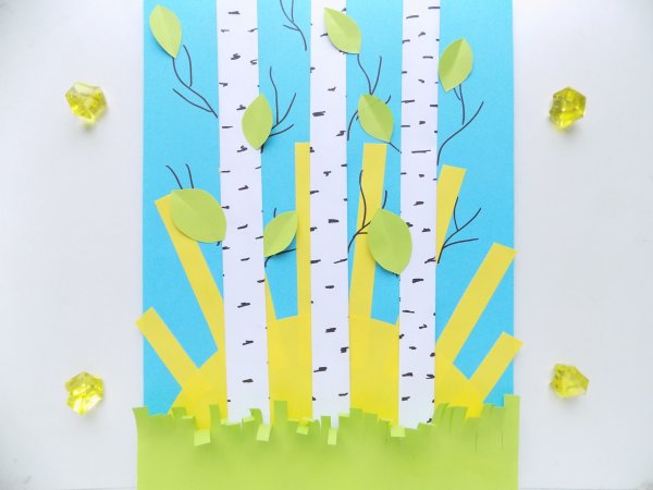 Аппликация берёза из цветной бумаги