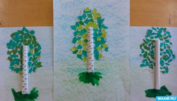 Обрывная аппликация Березка