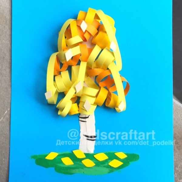 Кудрявые Березки аппликация из бумаги и пластилина