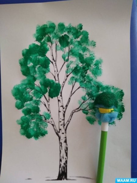 Рисование березы нетрадиционным методом