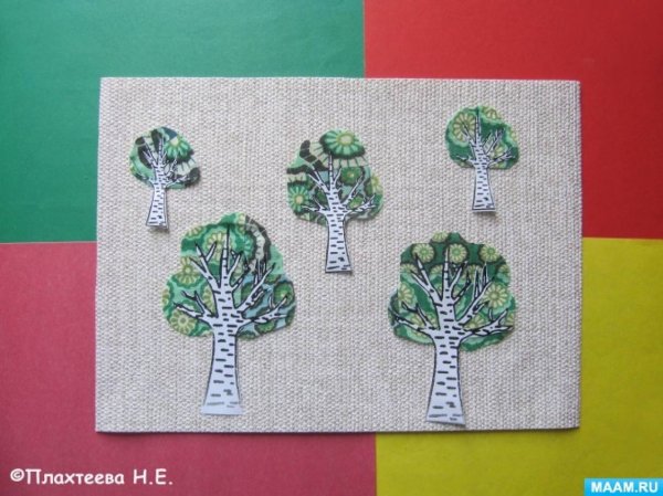 Изображение березы для детей из ниток и бумаги своими руками