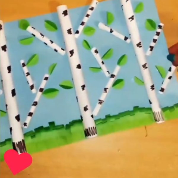Поделка Березовая роща из бумаги для детей