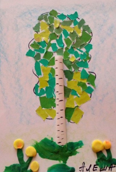 Технология Обрывная аппликация Березка