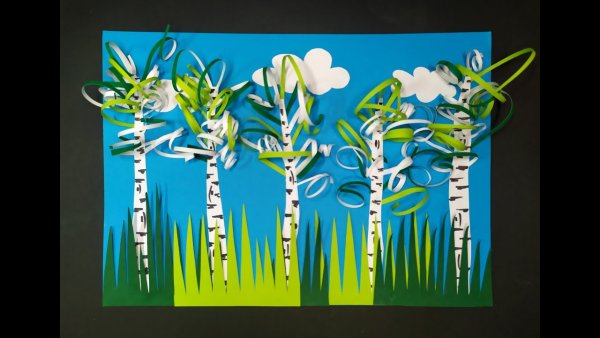 Аппликация из цветной бумаги Березовая роща