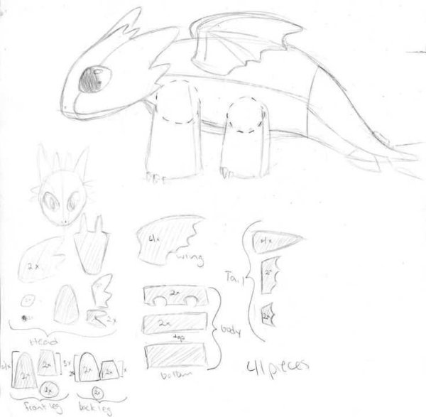 Выкройка игрушки дракона Беззубика