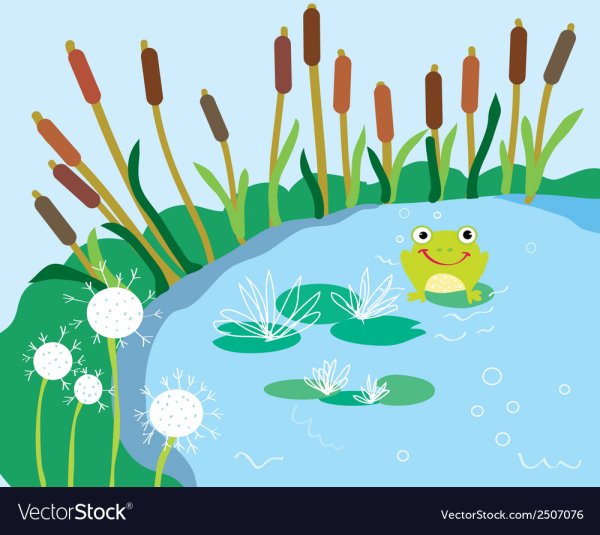 Нарисованное болото с лягушками