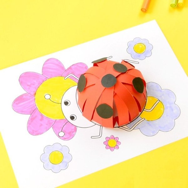 Божья коровка объемная аппликация из бумаги