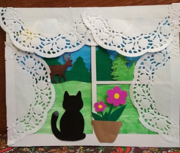 Аппликация кошка на окошке в старшей группе