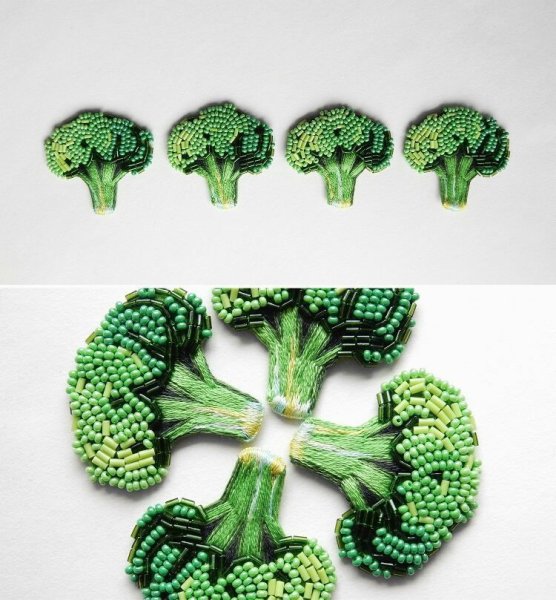 Брошь брокколи вышивка
