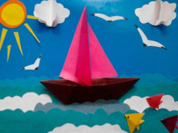 Корабль из цветной бумаги для детей