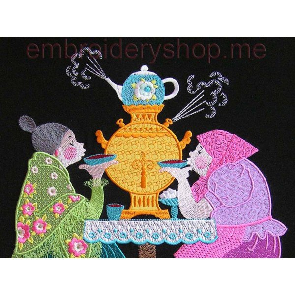 Лоскутное панно чаепитие у самовара