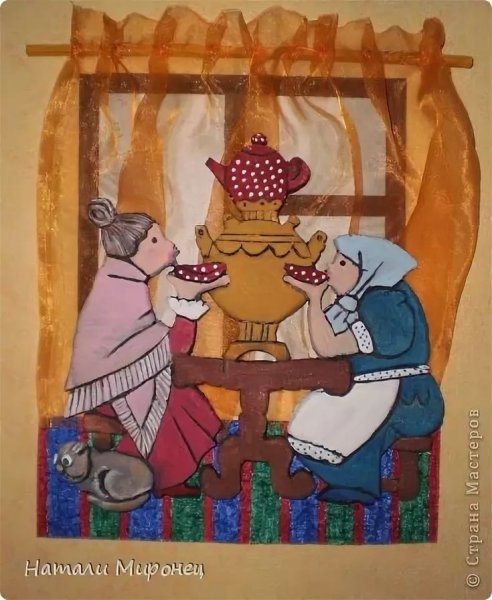 Панно бабки пьют чай у самовара