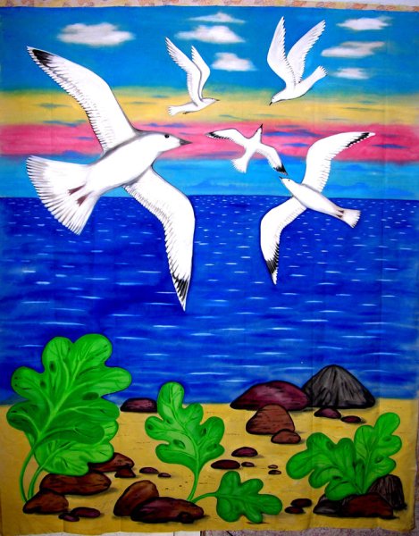 Аппликация из бумаги море и Чайки