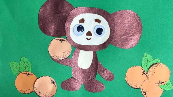 Чебурашка с цветами аппликация