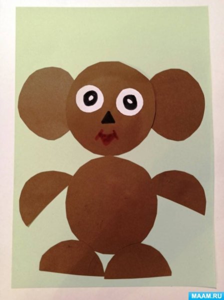 Чебурашка из кругов аппликация