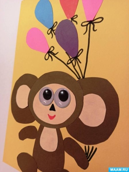 Поделка Чебурашка из бумаги на картоне