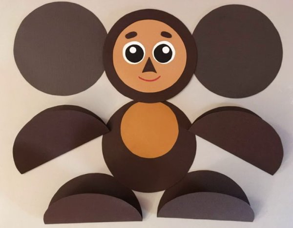 Чебурашка из кругов аппликация