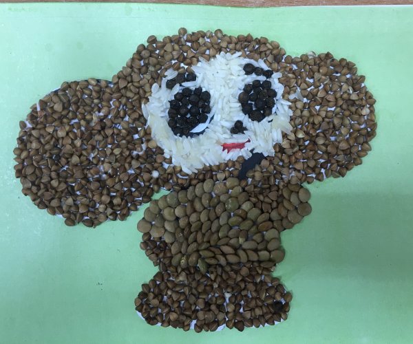 Чебурашка из гречки поделка