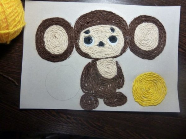 Чебурашка из ниток аппликация