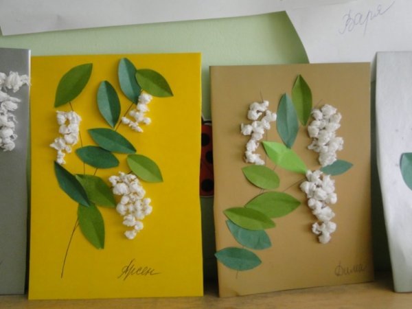 Аппликация ветка черемухи из салфеток