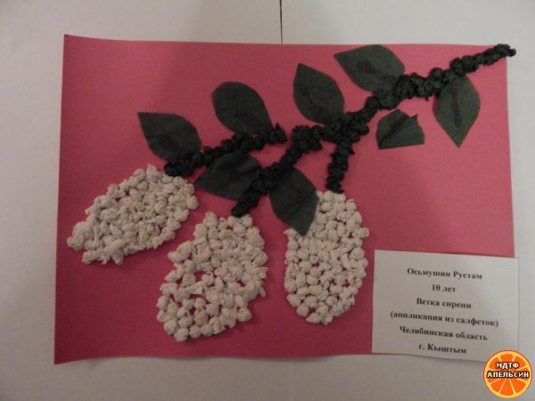 Аппликация ветка сирени из салфеток