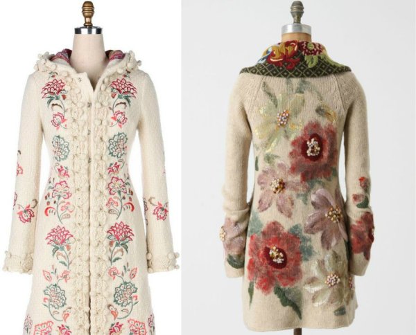 Ручная вышивка на пальто