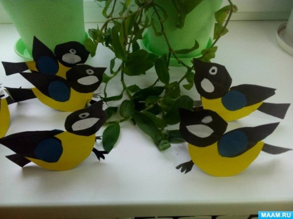 Синички из бумаги в детском саду
