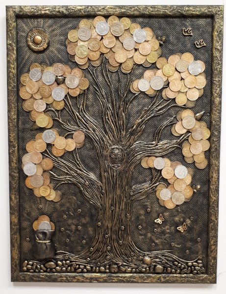 Денежное дерево в технике пейп арт