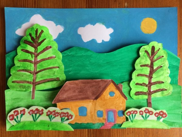 Объемная аппликация деревенский домик