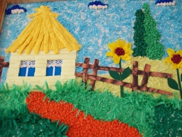 Аппликация домик в деревне