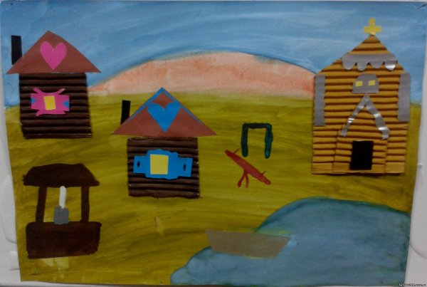 Коллективное панно деревня