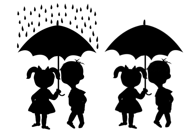 Силуэт дети под зонтом